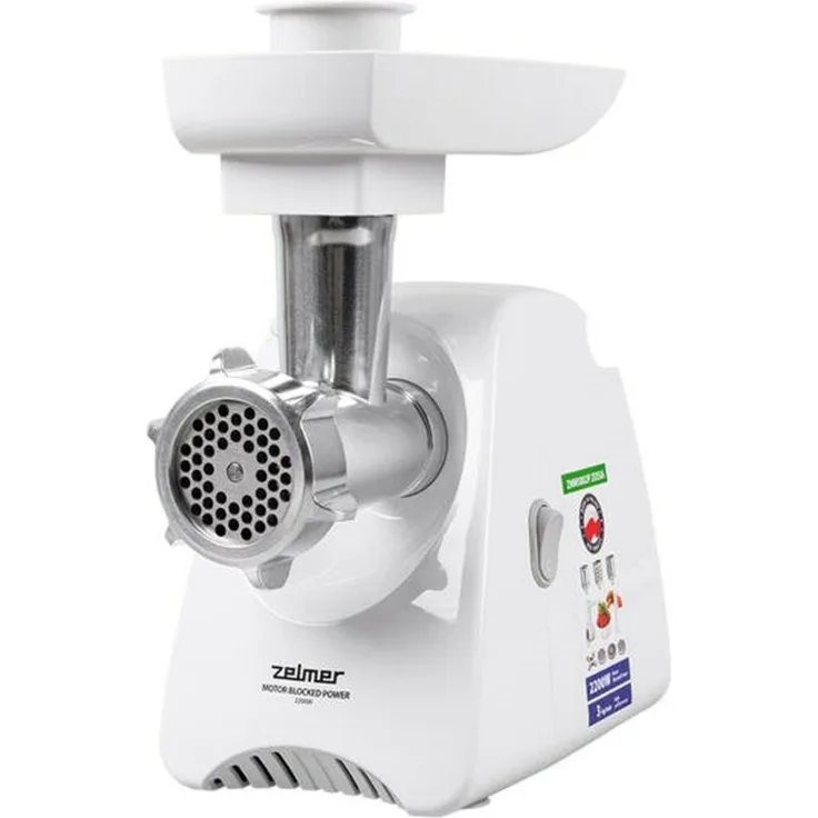 Zelmer ZMM 5801P Zosia, Fleischwolf mit 2200 Watt Leistung, Silber und Weiss, kompakte Bauweise