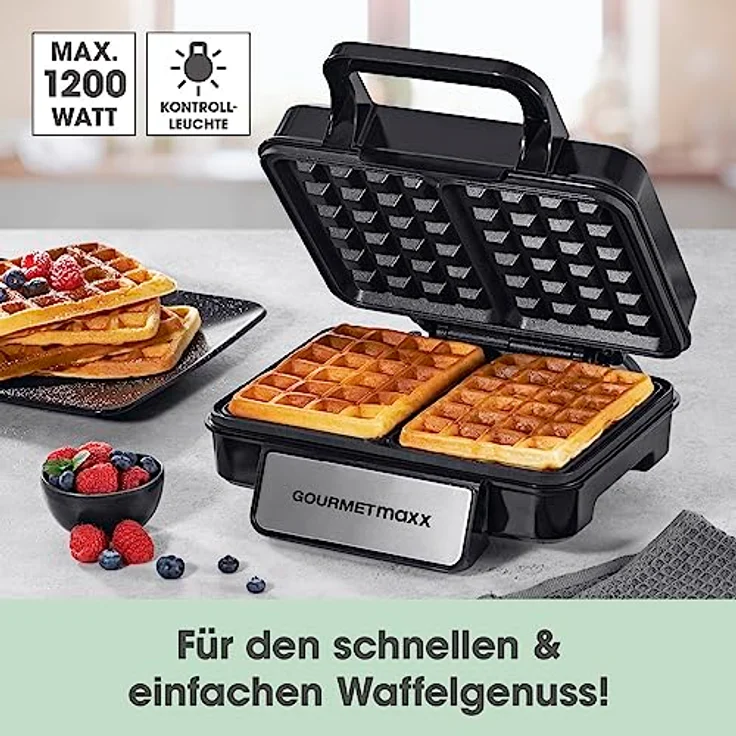 GOURMETmaxx Waffeleisen für 2 Belgische Waffeln | Waffelautomat mit Antihaftbeschichtung, Cool-Touch Griff und Kontrollleuchte | Duftende belgische Waffeln ganz einfach zubereitet – Bild 2