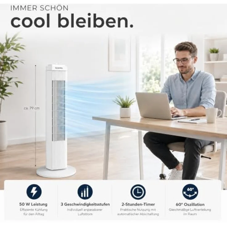 KUMTEL KTF-258W Standventilator, 70 cm Durchmesser, 60° Oszillation, 3 Geschwindigkeitsstufen, 2-Stunden-Timer, maximale Höhe 71 cm, weiß – Bild 7
