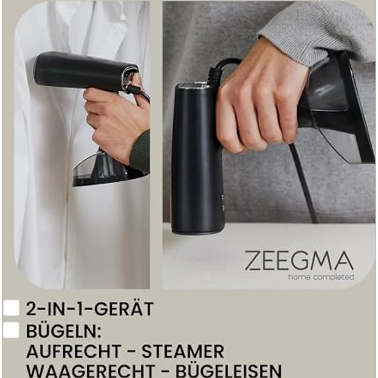 ZEEGMA FRISKEER 2-in-1 tragbarer Dampfglätter, Steamer, 1640 W, 380 ml, 25 g/Min, schnelles Aufheizen, stoffsicher, inklusive Zubehör – Bild 3