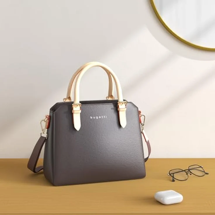 Bugatti Ella, Handtasche in Braun mit geräumigem Hauptfach, abnehmbarem Schultergurt und Smartphonefach – Bild 2
