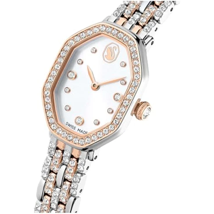 Swarovski Dextera Octagon Uhr, Swiss Made mit Metallarmband in Silber und Roségold-Finish, 46 Kristalle, wasserdicht bis 50 Meter – Bild 4