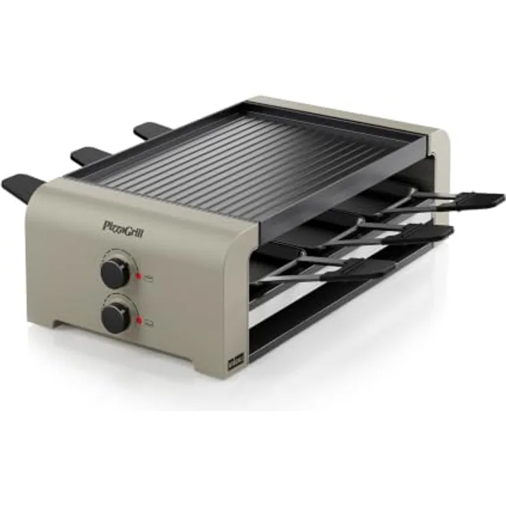 Stöckli Raclette PizzaGrill 6, Tischgrill mit Antihaftbeschichtung, Ivory Gold