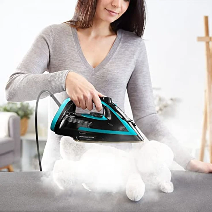 Tefal FV8066 Puregliss Dampfbügeleisen | 280 g/Min. Dampfstoß | Vertikaldampf | XL Wassereinfüllöffnung | stabile Ablage | Anti-Kalk-Ausstattung | Tropfstopp | Auto-Abschaltung | Schwarz/Türkis – Bild 5