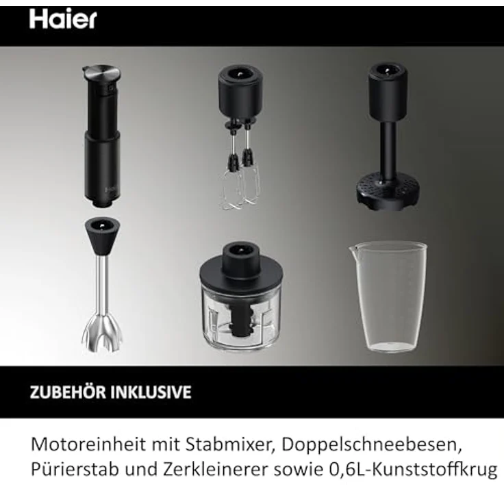 Haier I-Master 5 Serie Immersionsmixer, Stabmixer mit 3 scharfen Klingen, 2 Rührbesen und Zerkleinerer, Schwarz – Bild 9