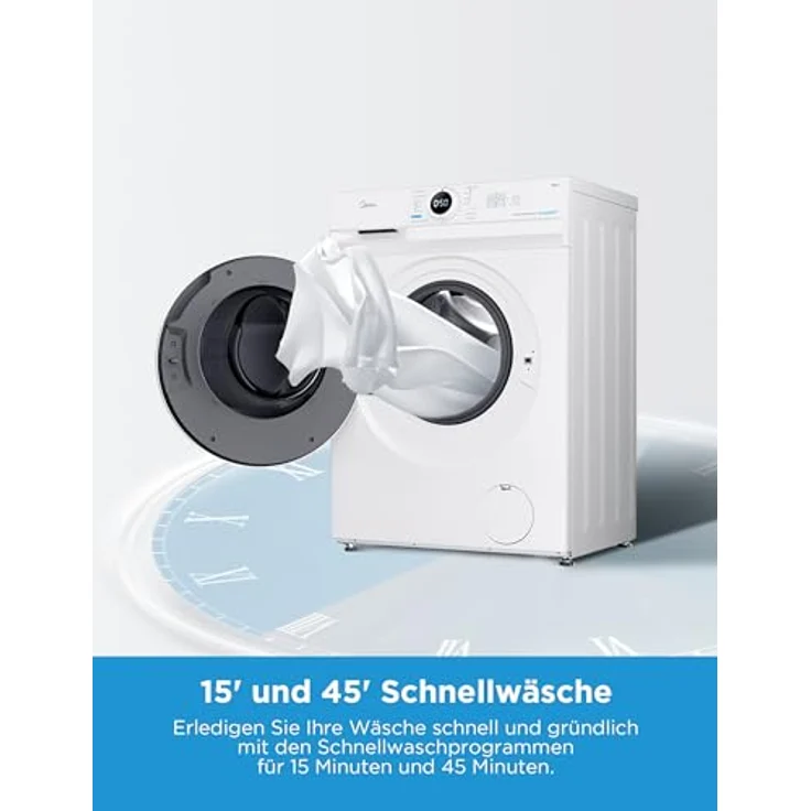 Midea MF10EW80B Waschmaschine / 8kg / 1400 U/Min/EEK A/Inverter Quattro Moto/Dampffunktion/Grosse Trommel/Slim Design/Nachlegefunktion/Kindersicherung/AquaStop, Weiß – Bild 5