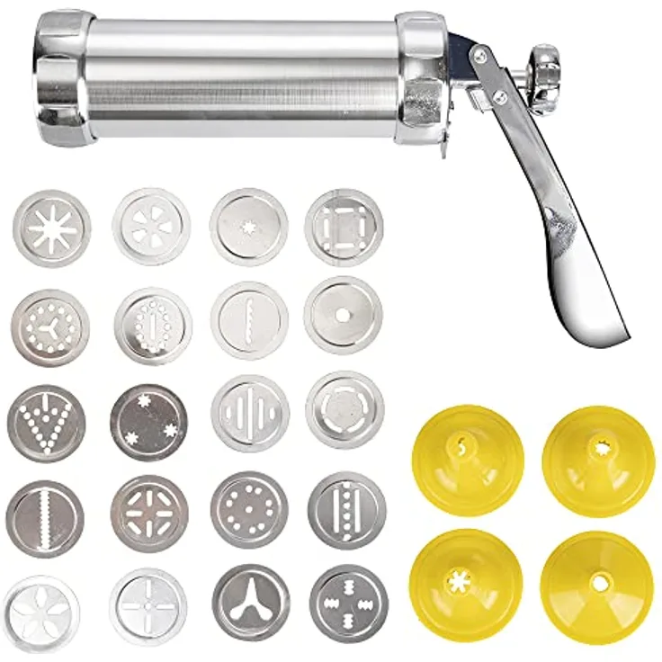 GALILEO 5910659 SjaChef Aluminium-Keksspritze, 20 Aufsätze 4 Spritztüllen