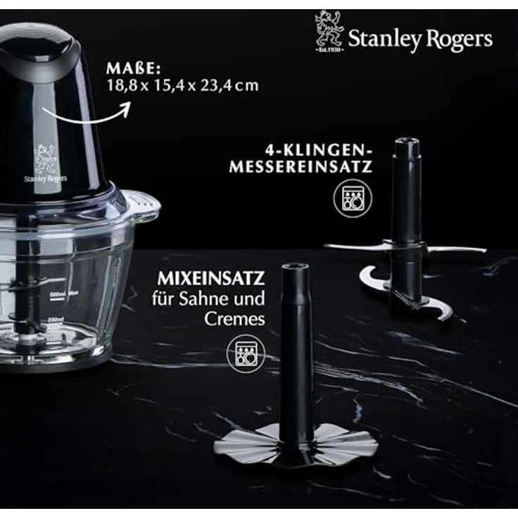 Stanley Rogers Standmixer und Smoothie Maker, 500W, 1L Glasbehälter, 4-Klingen-System in Schwarz, inkl. Mixaufsatz für Smoothies, Suppen und mehr – Bild 3