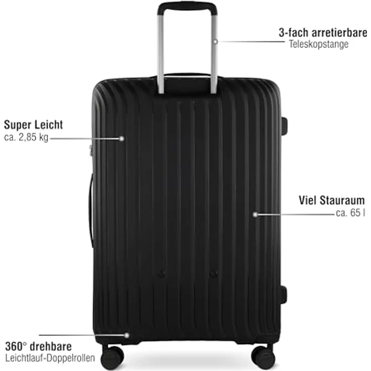 bugatti Hera Hartschalen-Koffer M, 66x26x46 cm, 4-Rollen, superleichter Reise-Koffer aus PP Light in Denim, ca. 65 Liter Fassungsvermögen – Bild 4
