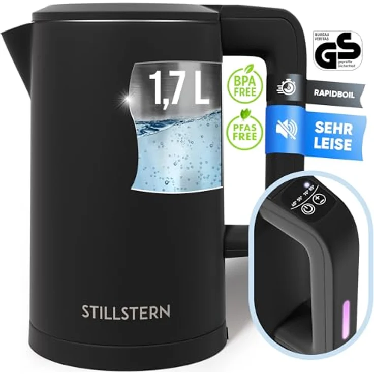 Stillstern Wasserkocher mit Temperatureinstellung [1,7L | 40-55-70-85-100°C], 12 Std. Warmhalten, Präzisionsausguss aus Edelstahl, Anti-Fingerprint, Schnelles Aufheizen [2200W], Leise, Stabiler Halt – Bild 1