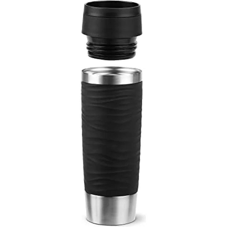 Emsa N20225 Travel Mug Wave Isolierbecher 0,5 Liter | neuer Komfort-Schraubverschluss | Edelstahl | 6h heiß und 12h kalt | 100% dicht | spülmaschinenfest | 360°-Trinköffnung | Schwarz – Bild 2