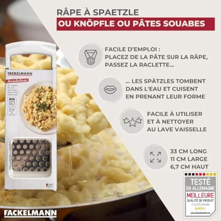 Fackelmann Spätzlehobel kurz ARCADALINA, Spätzlereibe, Profi-Spätzlehobel klassisch, aus Edelstahl, für kurze Spätzle (Farbe: Weiß-Silber), Menge: 1 Stück – Bild 7