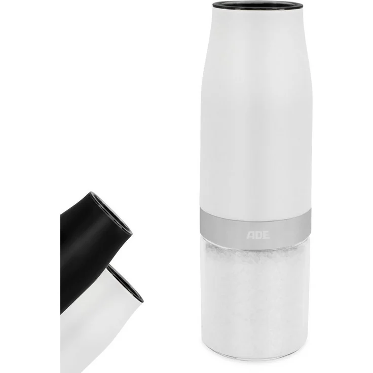ADE Elektrische Salz-/Pfeffermühle mit Kippsensor und LED-Beleuchtung, stufenlos einstellbares Keramikmahlwerk, Glasbehälter