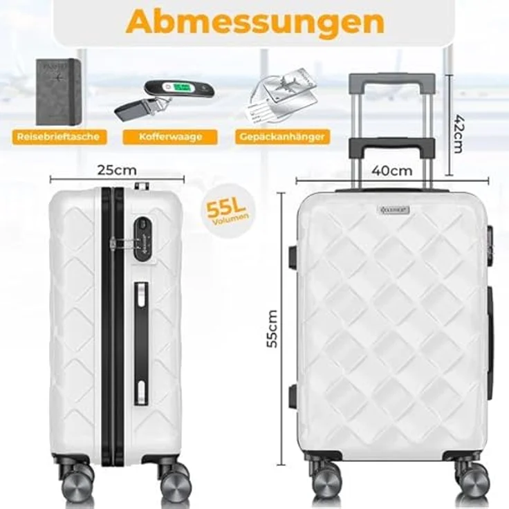 KESSER® Reisekoffer 55L, Hartschalenkoffer ABS mit Zahlenschloss, Kofferwaage & Reisebrieftasche, 360° Rollen, Teleskopstange, Tragegriff, ideal für Business & Reisen. – Bild 2