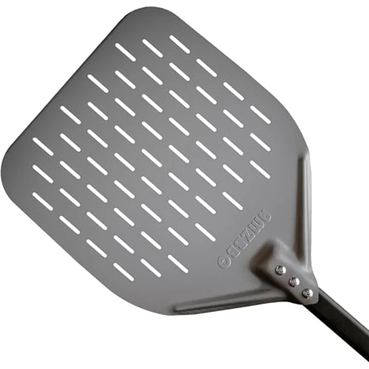 AMZBBQ® Premium Pizzaschieber, 30 x 30 x 66 cm, perforierte Pizzaschaufel aus harteloxiertem Aluminium, leichtgewichtig, ergonomischer Griff, Grill Zubehör Geschenk für Männer – Bild 1