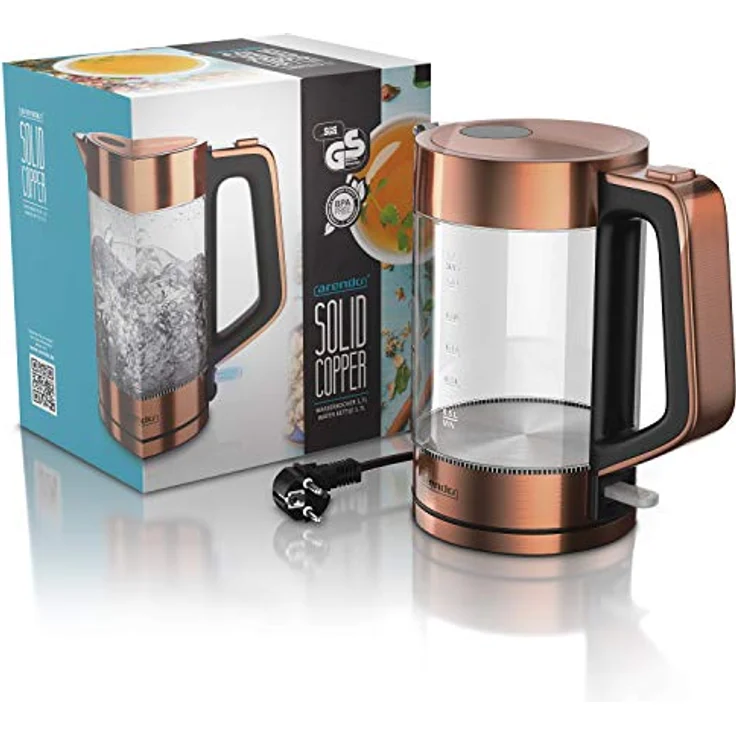 Arendo Glas Wasserkocher Edelstahl 2200 W 1,7 L Kupfer – Bild 6