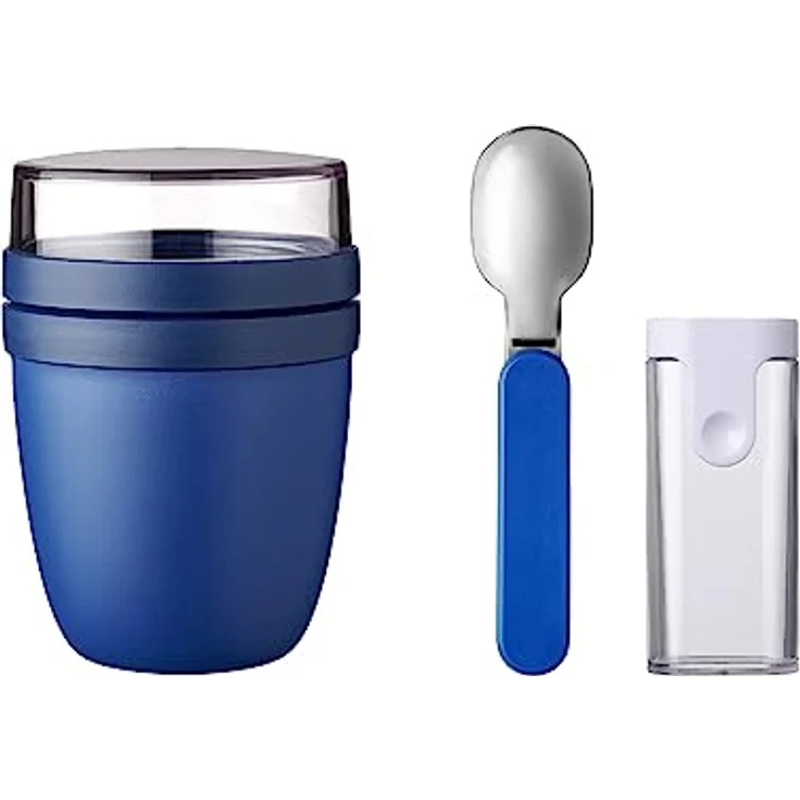 Mepal Klapplöffel-Set mit Lunchbox Ellipse, praktischer Joghurt- & Müslibecher, gefrierschrank-, mikrowellen- und getreidegeeignet, inkl. Reiseetui – Bild 1