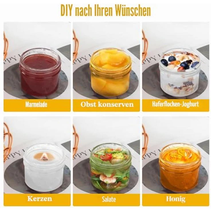 Withosent 120ml Marmeladengläser, 8er Set mit geteilt Schraubdeckel, luftdicht, BPA-frei, für Marmelade, Gelee, Joghurt und mehr – Bild 5