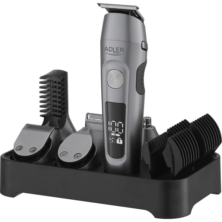 Adler Ad 2944 Grooming 6 In 1 Rasierer Silber - Bart/Haar/Body-Pflegeset, 2-Gang-Einstellungen, 6 austauschbare Köpfe, wasserdicht