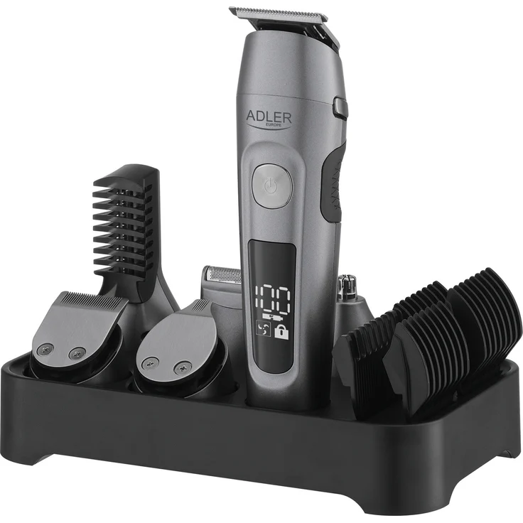 Adler Ad 2944 Grooming 6 In 1 Rasierer Silber - Bart/Haar/Body-Pflegeset, 2-Gang-Einstellungen, 6 austauschbare Köpfe, wasserdicht