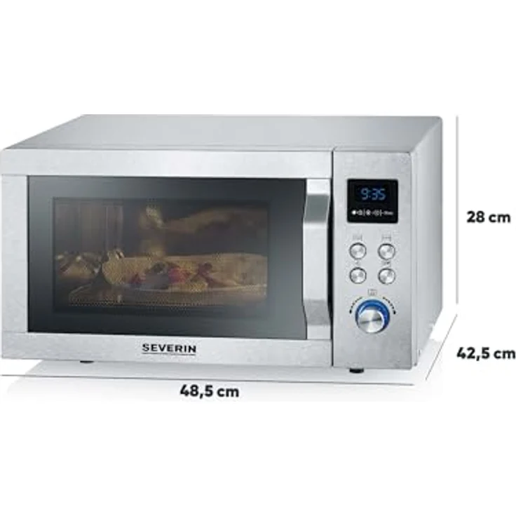 Severin MW 7774 Mikrowelle, 25 Liter Garraum, 900 Watt, mit Grill, Heißluft, Auftauprogramm, Display, silber – Bild 5