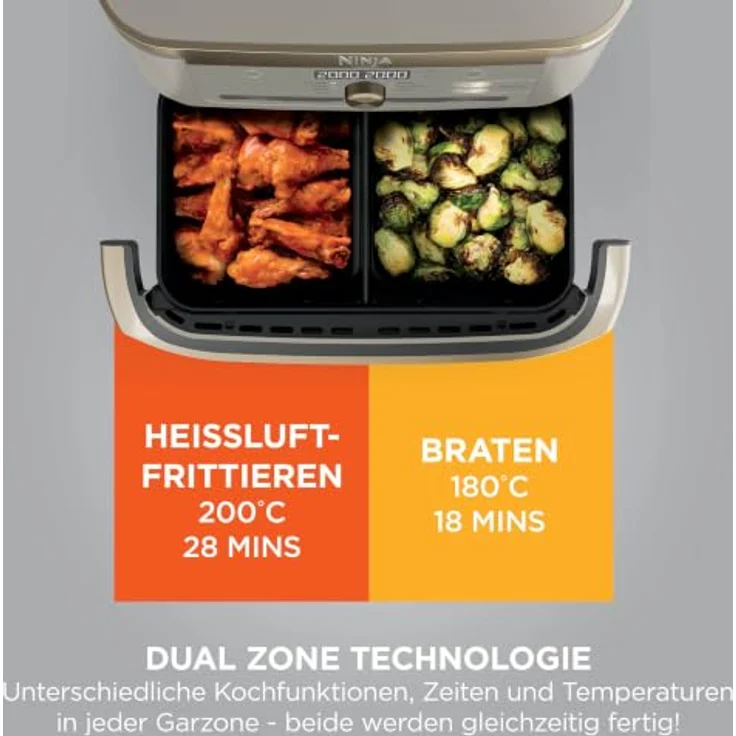 Ninja Foodi FlexDrawer AF500EUSD Heißluftfritteuse 10,4 L, 2470 W, Dual Zone & MegaZone, Stone Gold/Schwarz – Bild 6