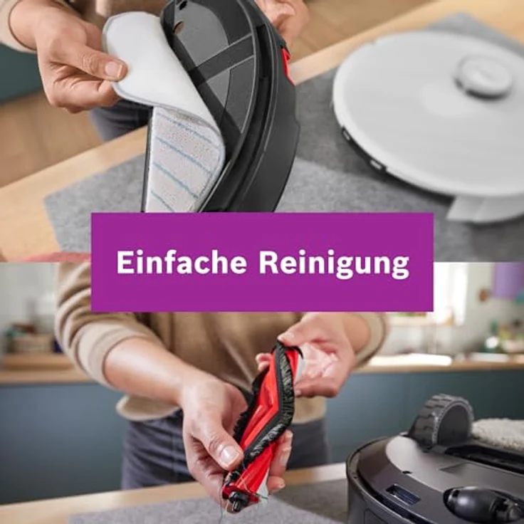 BOSCH Saugroboter Spotless + BCRD1W, Saug- und Wischroboter mit 11.000 Pa Saugkraft, beutellos, Infrarot Navigation, Carbon Bürste, Trocken-Servicestation – Bild 16