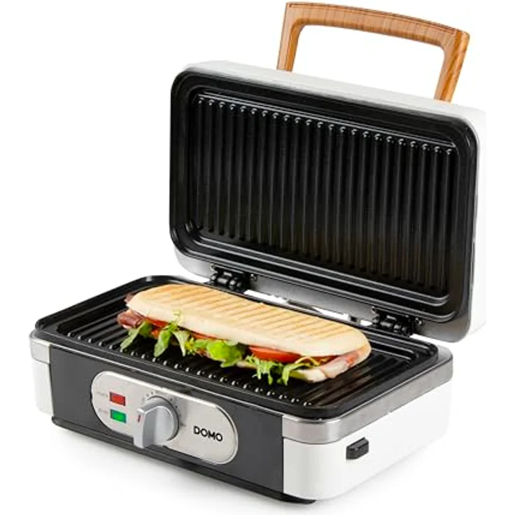 Domo Sandwichmaker DO9277C 3-in-1 mit PFAS-freier Keramikbeschichtung und Holzoptik, puderweiß, 1100 W – Bild 4