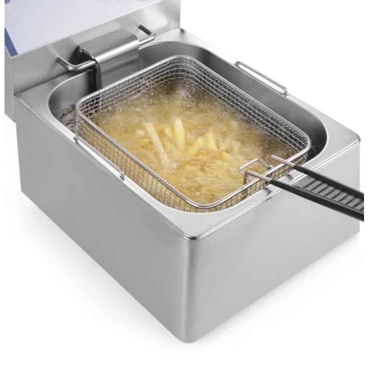 HENDI Fritteuse, Friteuse, Fritöse, einstellbar bis 190°C, Kaltzone, mit Frittierkorb und Deckel, Entnehmbar Becken, Sicherheitsthermometer, 4L, 230V, 3000W, 217x380x(H)300mm, Edelstahl – Bild 4