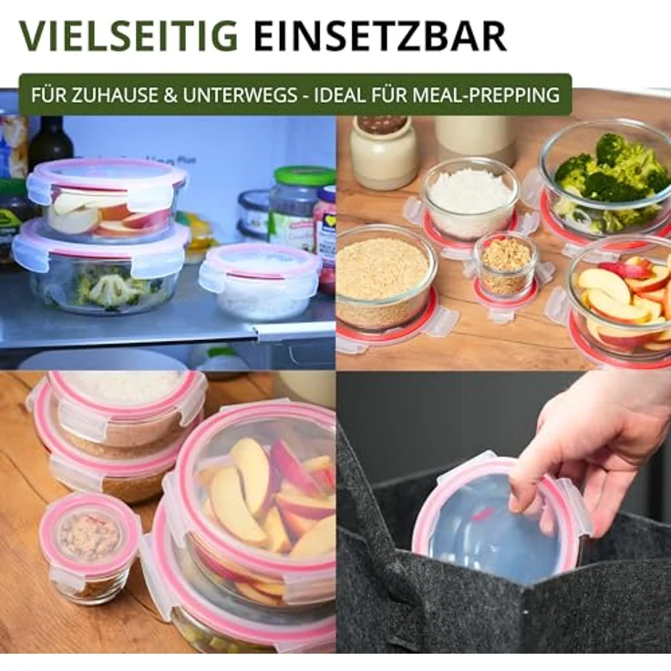 Westmark Glas-Frischhaltedose 650 ml, rund, luftdicht, BPA-frei, mit rotem Dichtungsring, spülmaschinenfest – Bild 4