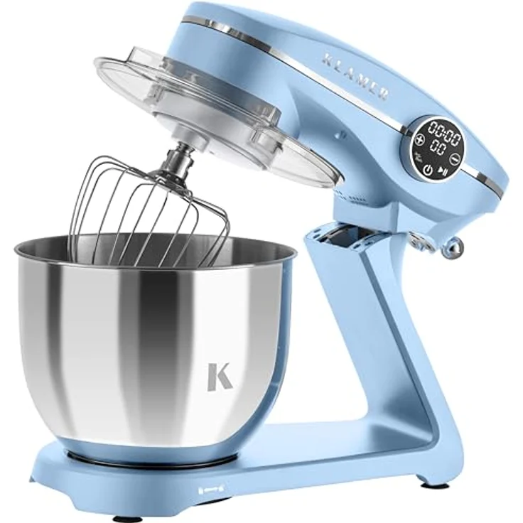 KLAMER Küchenmaschine 1800W, Knetmaschine mit 6 Liter Edelstahl Schüssel, 10 Geschwindigkeitsstufen mit Timer, Rührbesen, Knethaken, Schneebesen und Spritzschutz – Bild 3