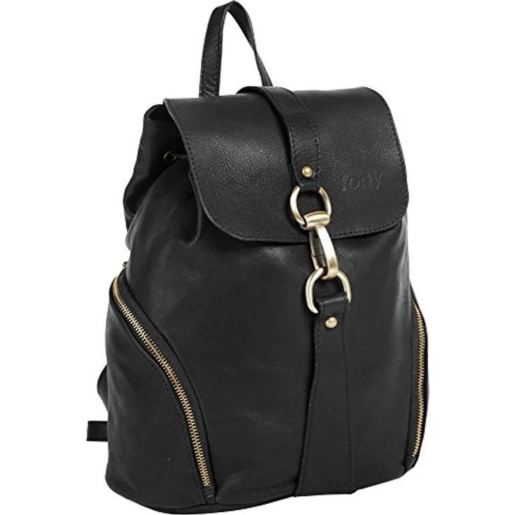 forty° Cityrucksack, echt Leder, Made in Italy, geräumig mit goldfarbenen Metallbeschlägen, schwarz – Bild 2