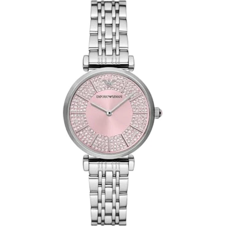 EMPORIO ARMANI Damen Analog Quarz Uhr AR11686, silberfarbenes Edelstahlgehäuse mit roséfarbenem Zifferblatt, 32 mm, wasserdicht bis 30 m – Bild 1