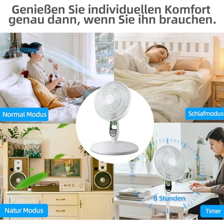 Be Cool BC40STMOSQ Stand- und Tischventilator mit Mückenabwehr, Ø 43 cm, 55 Watt, 4 Geschwindigkeiten, Schwenkfunktion, ECO-Modus, 8 Std. Timer, Fernbedienung, weiß – Bild 4