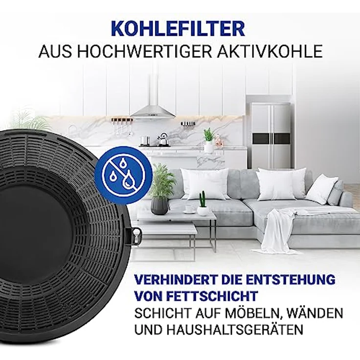 VIOKS Set 2x Dunstabzug Filter 236mmØ - Aktiv Kohlefilter für AEG, Electrolux, Whirlpool, Elica, Zanussi Dunstabzugshauben - Schwarz, rund, effektive Geruchs- und Fettbeseitigung – Bild 4