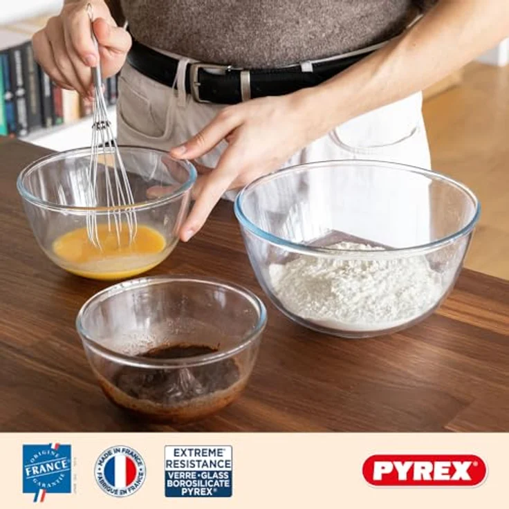 Pyrex® Set mit 5 Rührschüsseln aus borosilikat Glas, BPA-frei, mikrowellen- und backofengeeignet (2 x 0,5 l + 2 x 1 l + 1 x 2 l) – Bild 5