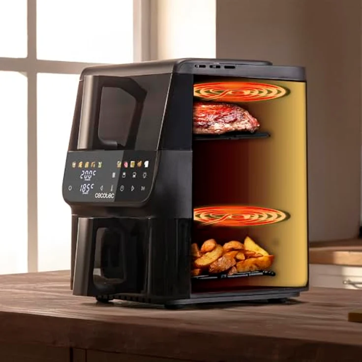 Cecotec Cecofry DuoLevel 10000, Heißluftfritteuse mit 10 l Kapazität, 2000 W, vertikales Design, 2 Behälter (3,5 l und 6,5 l), Touchscreen, 10 Menüs, Temperatur 80–200 ºC, Sync-Funktion – Bild 5