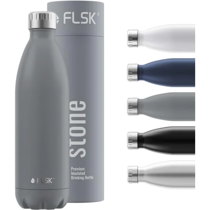 FLSK Trinkflasche I Premium Edelstahl-Thermosflasche I 24 Std. kalt & 18 Std. heiß (stone, 1000 ml) – Bild 1