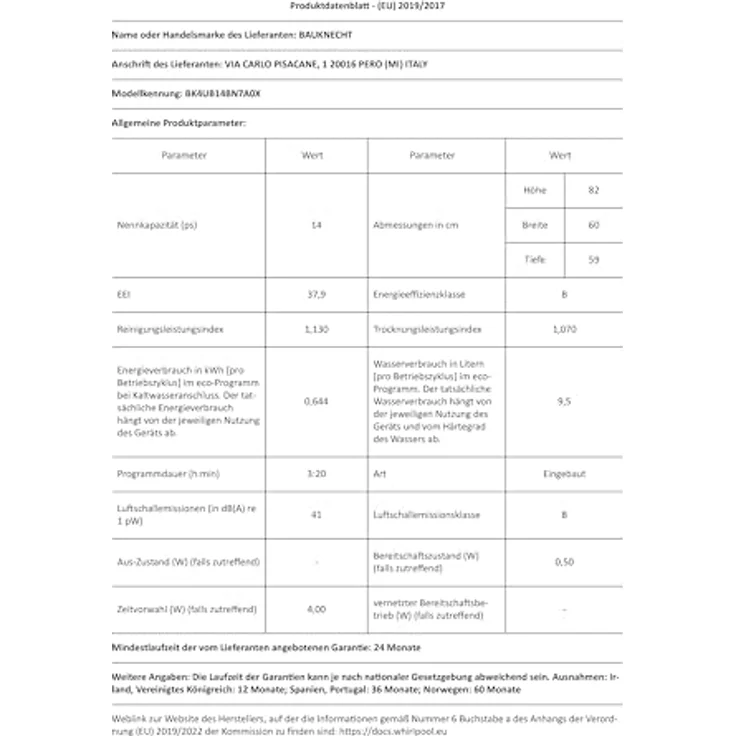 Bauknecht BK4UB14BN7A0X, Unterbau-Geschirrspüler (60 cm) mit 14 Maßgedecken, 8 Programmen, leise mit 41 dB, inkl. Besteckschublade und Höhenverstellbarkeit – Bild 8