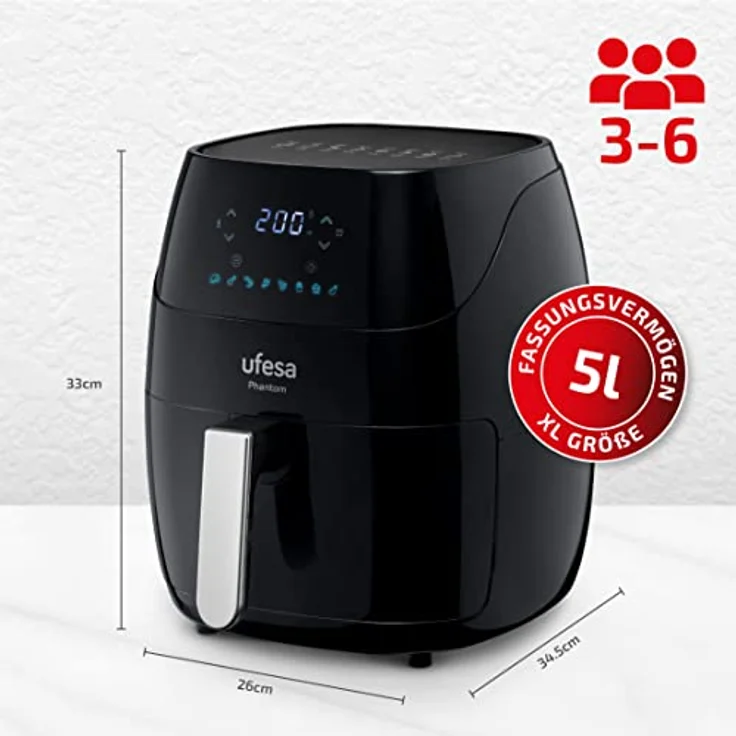 Ufesa Smart WLAN Heißluftfritteuse, 5 L XXL mit APP Steuerung und Rezepte, Friteuse Heissluft Fritteusen ohne Öl,Airfryer mit Digitalem LED-Touchscreen,Vorheizen&Warmhalten,1500W, AF5000 Luftfritteuse – Bild 5
