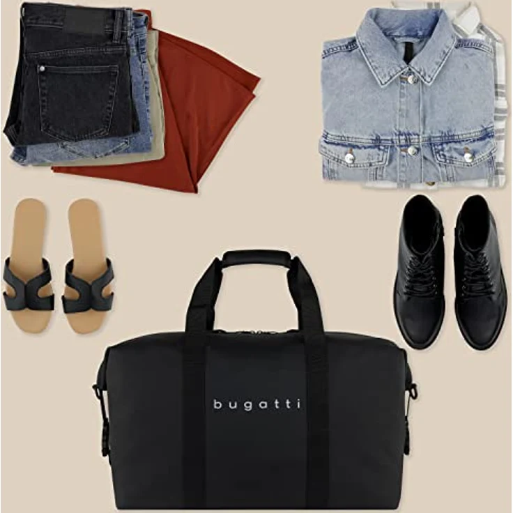 Bugatti Rina Reisetasche für Damen und Herren - Recycelte Sporttasche 35 L wasserabweisend - Trainingstasche, Fitnesstasche für Sport - Tasche für den Urlaub aus recyceltem PU, Schwarz – Bild 5