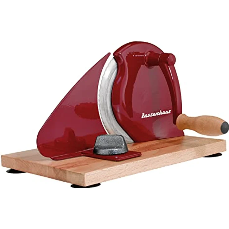 Zassenhaus Brotschneidemaschine manuell CLASSIC | Rot | Solinger Klingenstahl | Schnittstärken: 1-18mm | Brett und Kurbel aus Buchenholz | 30 × 25,5 × 19cm – Bild 1