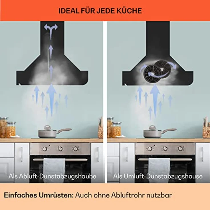 Klarstein 10040234 Wandhaube, Aurora 60 Smart Dunstabzugshaube 550 m³/h 60cm kopffrei Ambiente-Licht EEC A++, schwarz – Bild 8