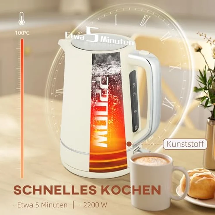 HOMCOM Kocher-Toaster-Set, Wasserkocher 1,7L mit Trockenkochschutz und Toaster mit 6 Bräunungsstufen, beige – Bild 3