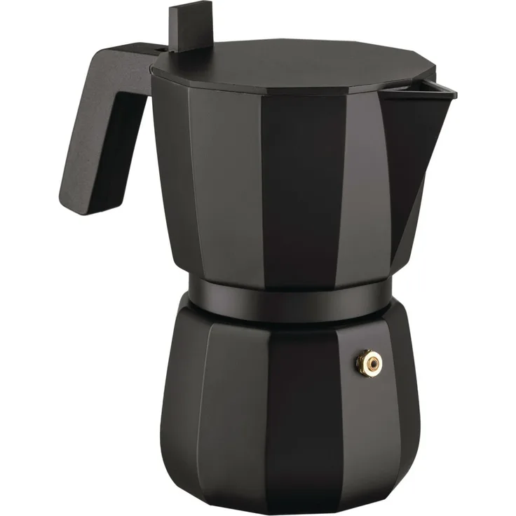 Alessi Espressokocher Moka Schwarz für 6 Tassen, 0,3l Kaffeekanne - Handwerklich hochwertige Espressomaschine von Alessi, entworfen vom Architekten David Chipperfield