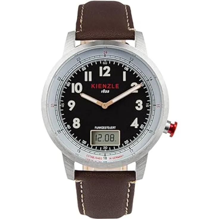 KIENZLE Funk-Armbanduhr Modell BREMEN, Lederband, Leuchtzeiger, 10 bar Wasserdicht - Preisvergleich