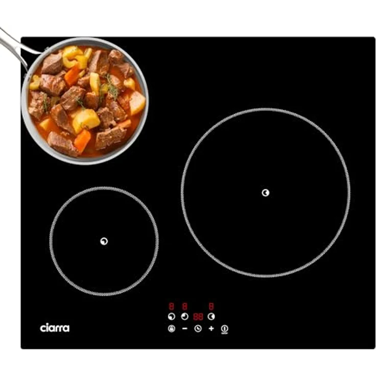 CIARRA CABBIH3-F Induktionskochfeld 60 cm, Einbaukochfeld mit 3 Platten, Touch-Bedienung, 9 Leistungsstufen, Timer, abschaltautomatisch, Restwärmeanzeige, Kindersicherung – Bild 1