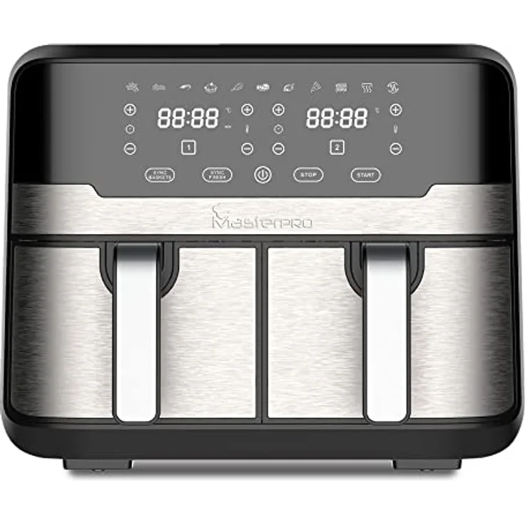 MasterPRO Rocket Duo 900 | Hot Air Fryer Double | Black | 9L Capacity and 2100W Power | LED Touch Screen and Non-Stick Basket | Fryer | 11 Functions in 1