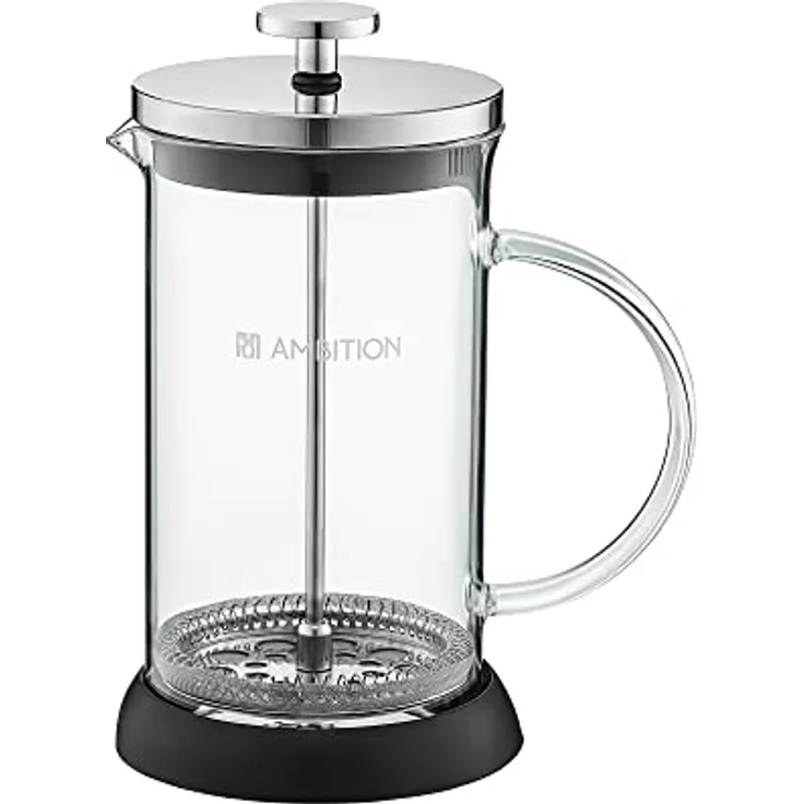 AMBITION Kaffeepresse French Press 600ml Borosilikatglas Kaffeebereiter Edelstahl Sieb feinmaschig Glasgriff schlichtes Design Rafaella