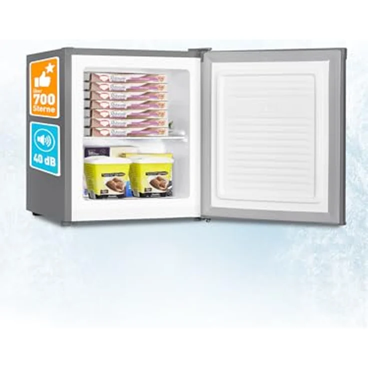 HEINRICHS Mini Gefrierschrank 33L, kompakte Gefrierbox mit 40dB, wechselbarem Türanschlag und -18°C Temperaturregelung, Edelstahl-Inox für Büro und Camping – Bild 3